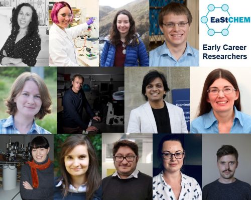 Photo mosaic composed of photos of thirteen of EaStCHEM's early career researchers (ECRs).